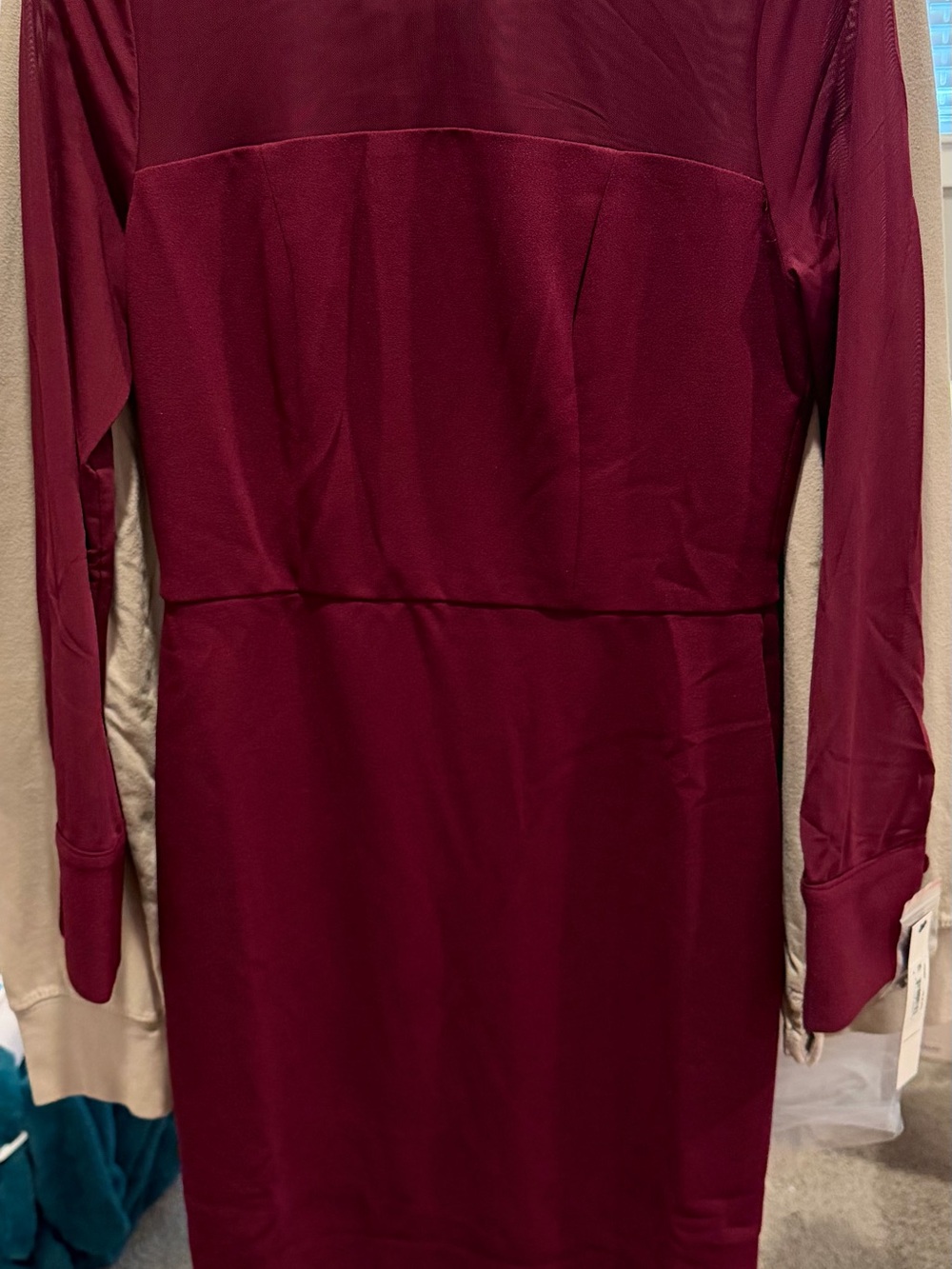 Women’s Maggy London Long Sleeve Illusion Burgundy Dress